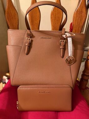 Michael Kors Brown Saffiano Leather Tote with Zip Wallet